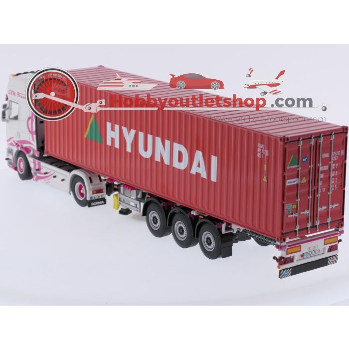 Schaal 1:50 WSI Models 01-2309 Scania Stremline Topline 4x2 'L&M Trans' + containertrailer - 3 axle / 40 ft. container 'Hyundai' #9624 - sku: 20260708095835 - Gebruikt - Zeer goede staat - Afbeelding 2