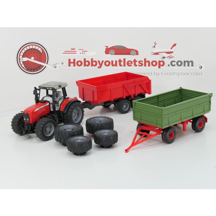 Schaal 1:16 Bruder 2045 en 2202 tractor set Massey Ferguson 7480 met trailer en kieper #6650