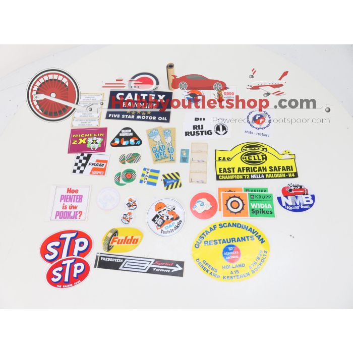 Sticker set XXXL thema automobiel met o.a Caltex, Michelin, Vredestein, Fulda en Hella ongeveer 45 stuks #6906