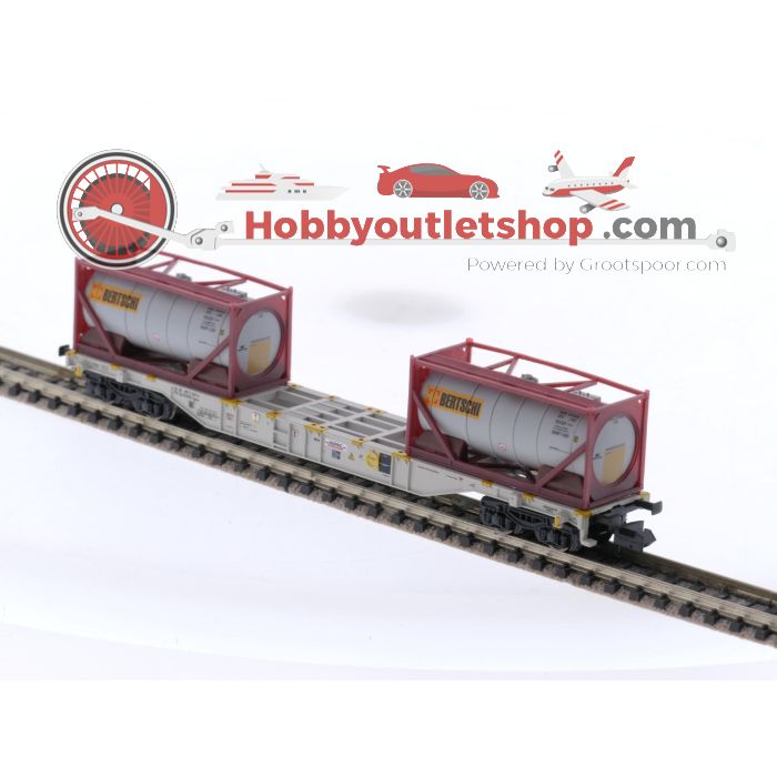 Schaal N Minitrix 18490 Platte wagen met tankcontainers van HUPAC S.A. #5311