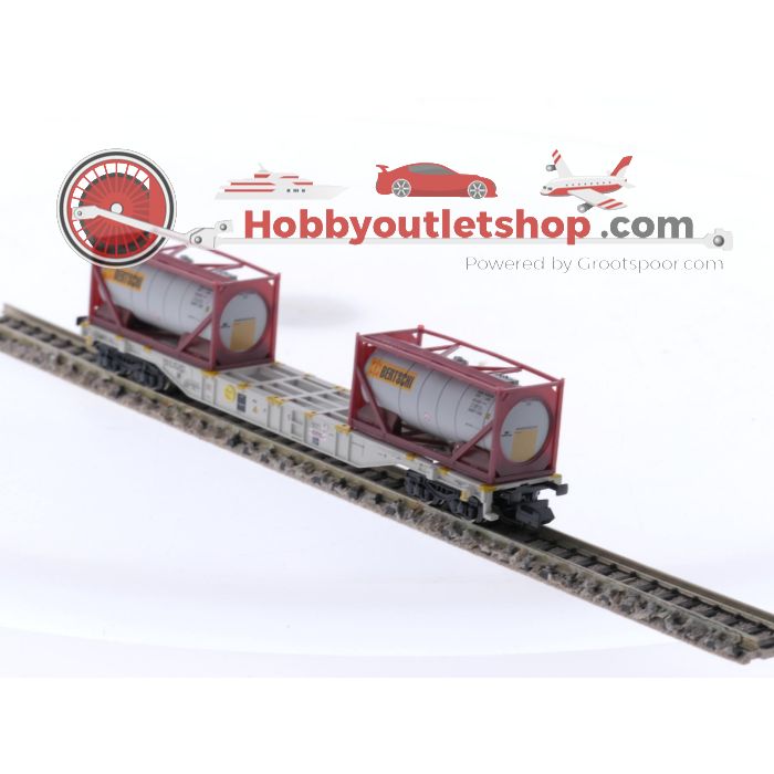 Schaal N Minitrix 18490 Platte wagen met tankcontainers van HUPAC S.A. #5311