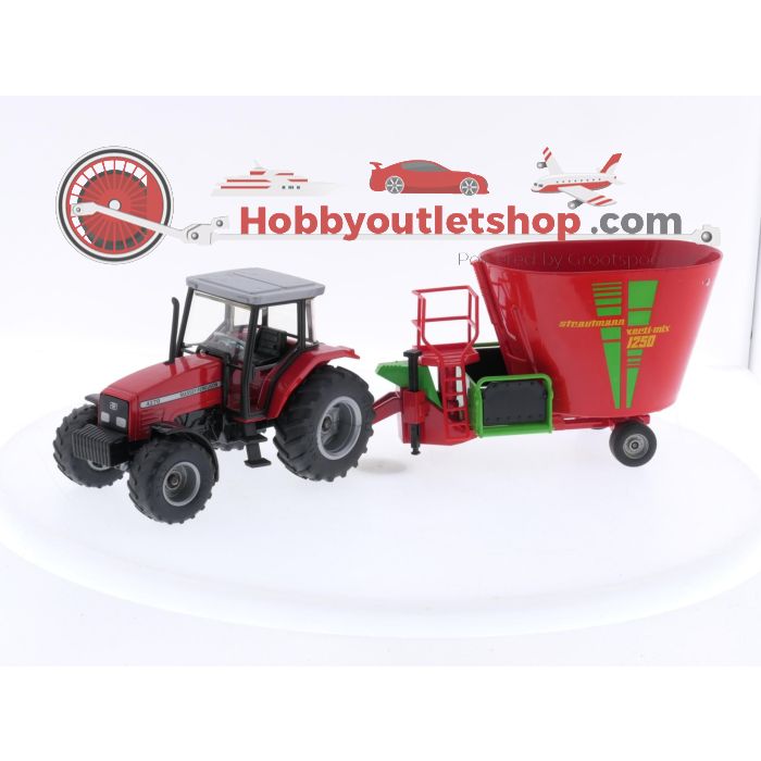 Schaal 1:32 Siku 4270 Massey Ferguson S02654X &  Siku 2450 Strautmann Voermengwagen #4025