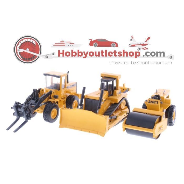 Schaal 1:50 JOAL - 163 Volvo L-70C 221 Cat stoomroller Traktor CAT-631 & 279 Compacte bulldozer met ploeg #4103