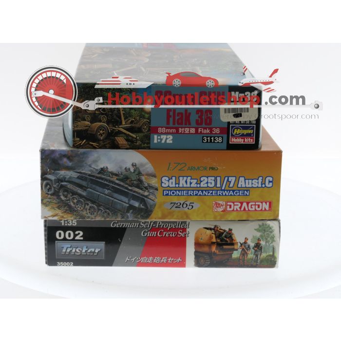 Schaal 1:72  &1:35 Set van 3 bouwpakketten thema Duitse voertuigen/artillerie 2e wereldoorlog. #4143
