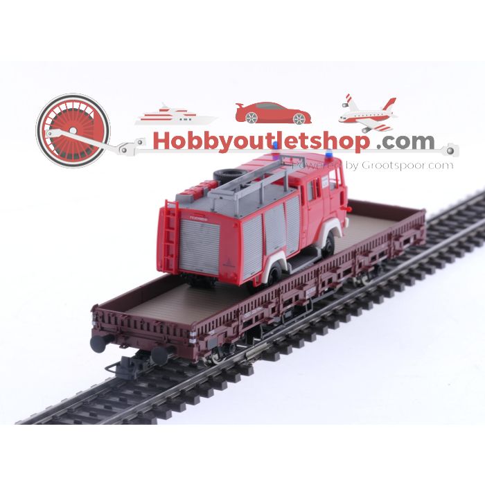 Schaal H0 Roco 66789 rongenwagon met brandweerwagen als lading van de DB #5707