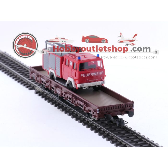Schaal H0 Roco 66789 rongenwagon met brandweerwagen als lading van de DB #5707