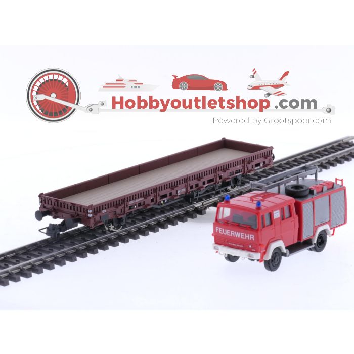 Schaal H0 Roco 66789 rongenwagon met brandweerwagen als lading van de DB #5707