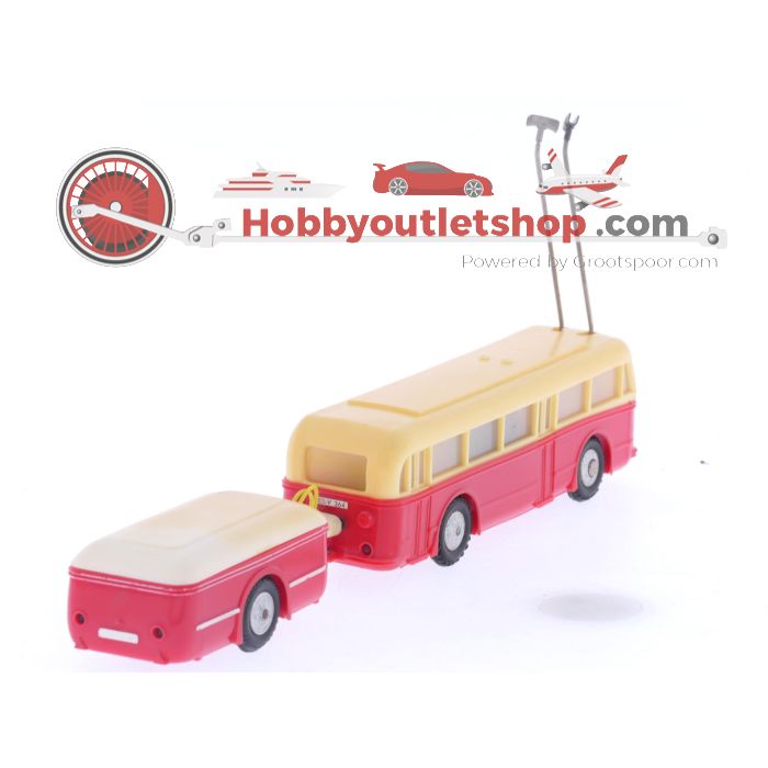 Schaal H0 Eheim 6102 (Brawa) trolleybus crème-rood met aanhnager #5883