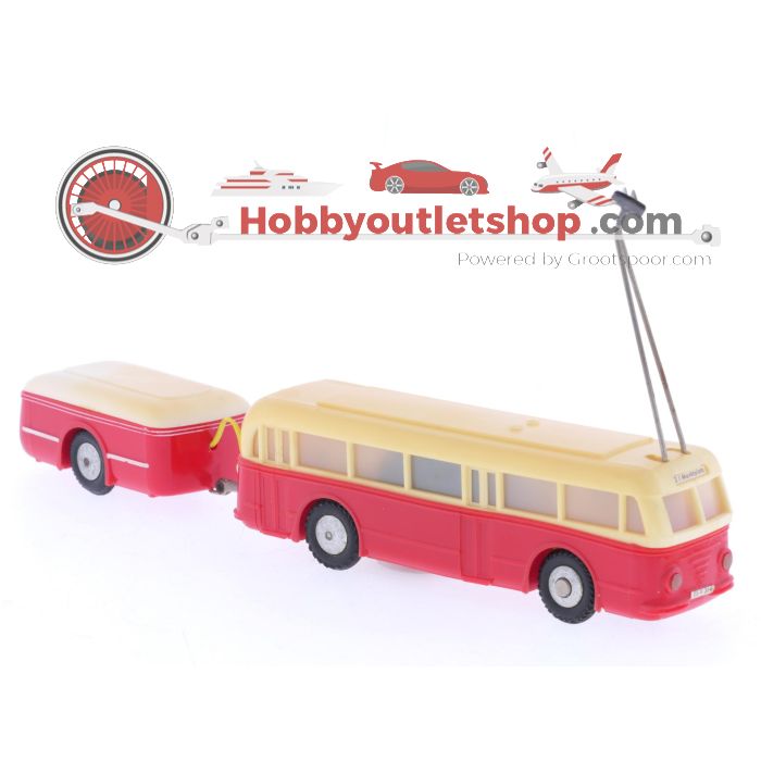 Schaal H0 Eheim 6102 (Brawa) trolleybus crème-rood met aanhnager #5883