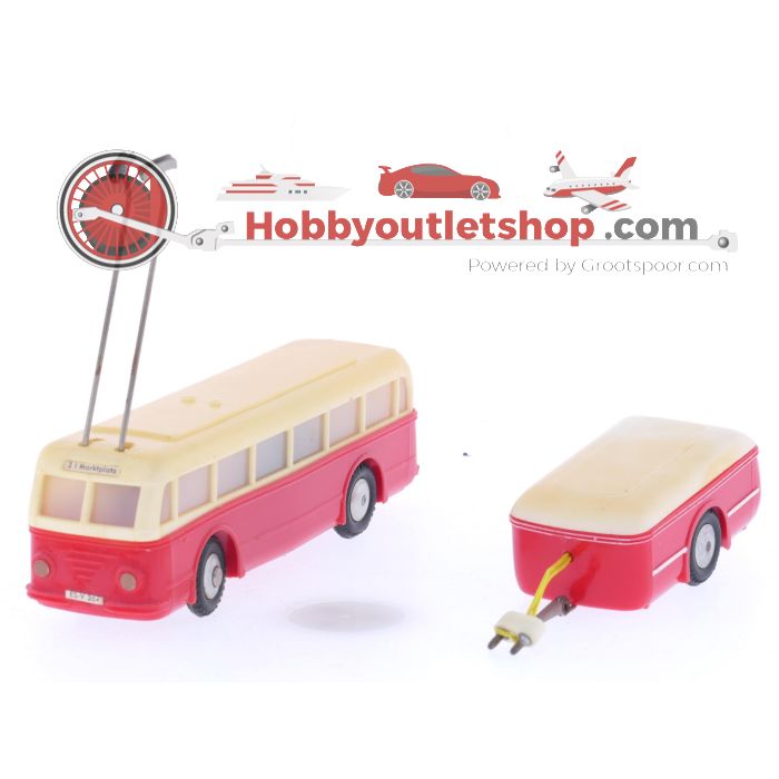 Schaal H0 Eheim 6102 (Brawa) trolleybus crème-rood met aanhnager #5883