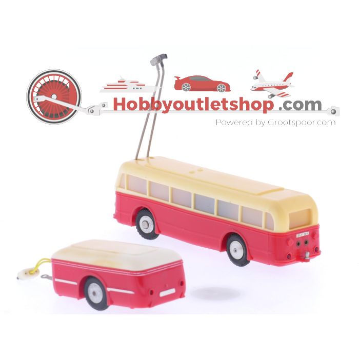Schaal H0 Eheim 6102 (Brawa) trolleybus crème-rood met aanhnager #5883