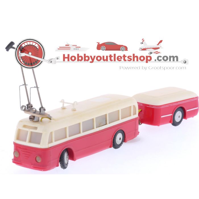 Schaal H0 Eheim 6102 (Brawa) trolleybus crème-rood met aanhnager #5884