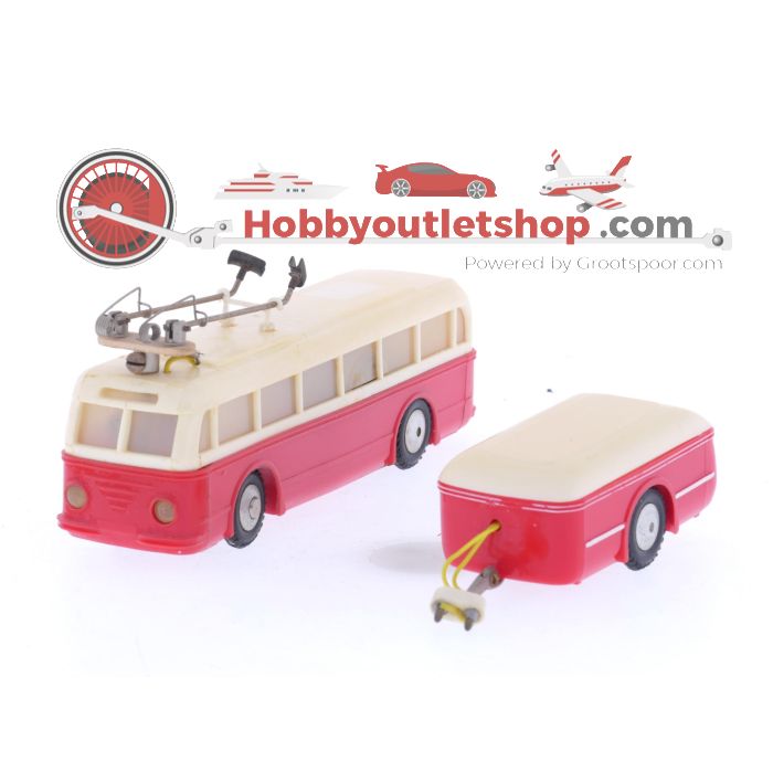 Schaal H0 Eheim 6102 (Brawa) trolleybus crème-rood met aanhnager #5884