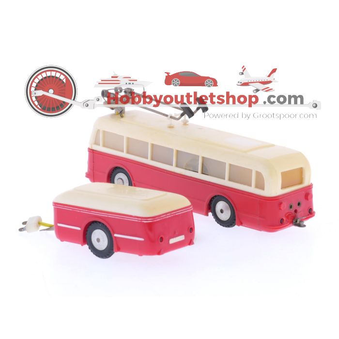 Schaal H0 Eheim 6102 (Brawa) trolleybus crème-rood met aanhnager #5884