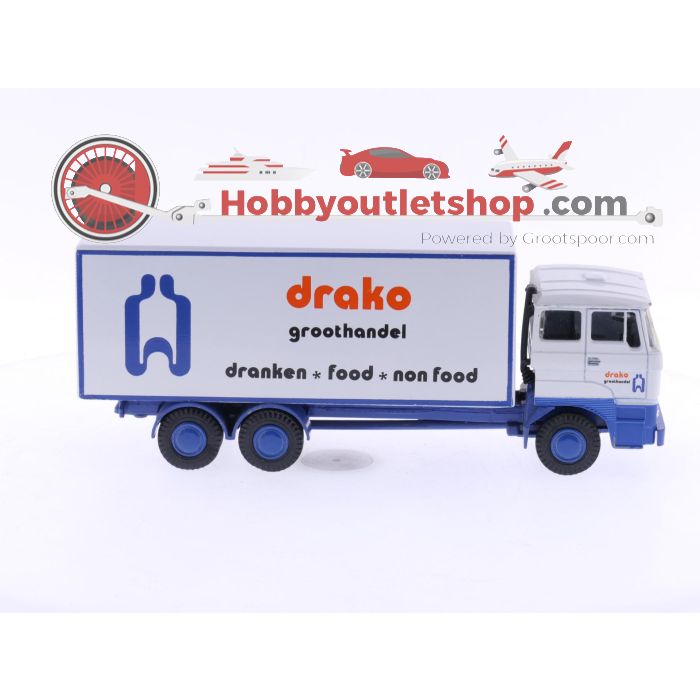 Schaal 1:50 Lion Car Nr.73 Daf 3300 Vrachtauto met kantelcabine en laadbak, Drako groothandel. #6105