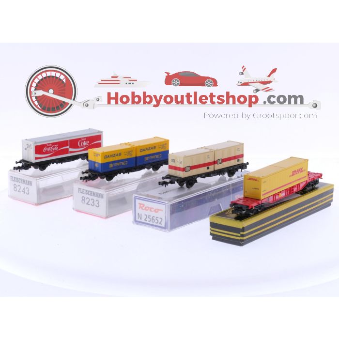 Schaal N Fleischmann 8243, 8233, 8248 & 823401 containerset 4 st. van de DB #5936
