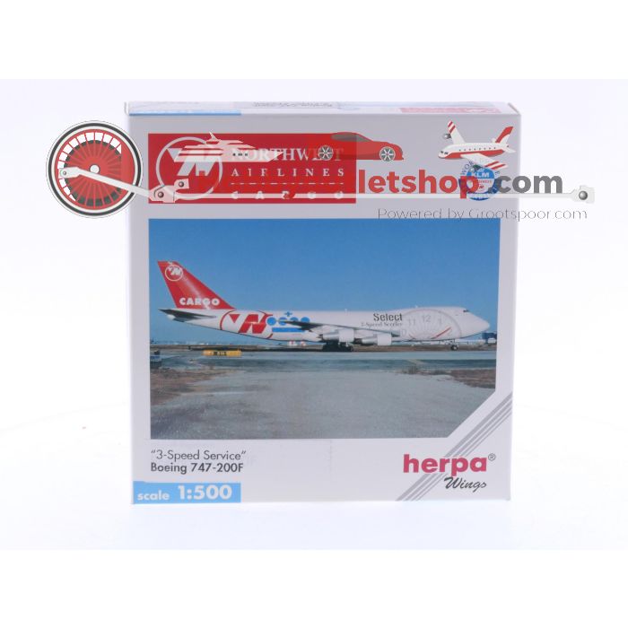 Schaal 1:500 Herpa 512398 Northwest Airlines Cargo - Boeing 747-200F Reg.Nr. Boeing 747-200F 3-Speed Service #6155