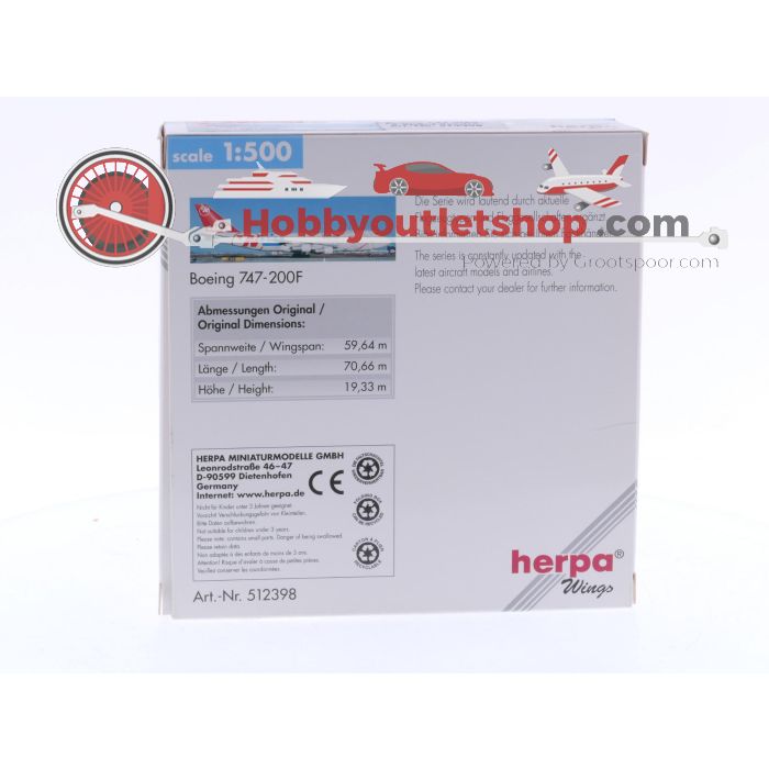 Schaal 1:500 Herpa 512398 Northwest Airlines Cargo - Boeing 747-200F Reg.Nr. Boeing 747-200F 3-Speed Service #6155