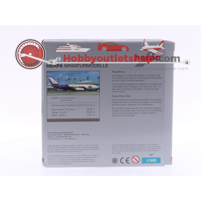 Schaal 1:500 Herpa 515375 Armenian Airlines - Ilyushin IL-86 Reg.Nr. EK-86118 #6170 - sku: 20240910095243 - Used - New condition - Photo 3