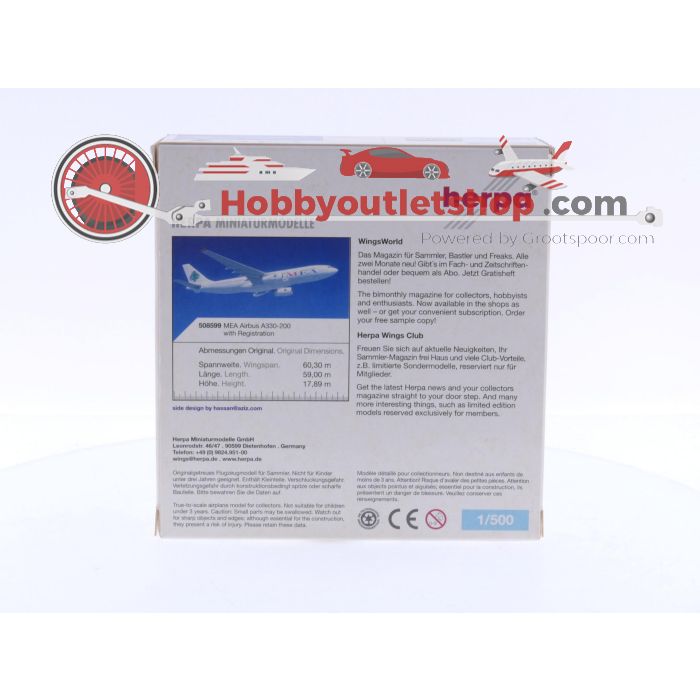 Schaal 1:500 Herpa 508599 MEA - Middle East Airlines - Airbus A330-200 Reg.Nr. F-OMEC #6180 - sku: 20240910023008 - Used - New condition - Photo 3