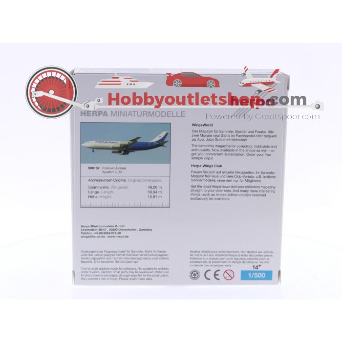 Schaal 1:500 Herpa 506182 Pulkovo Airlines - Ilyushin IL-86 Reg.Nr. RA-86106 #6196 - sku: 20240912102536 - Gebruikt - Nieuwstaat - Afbeelding 3