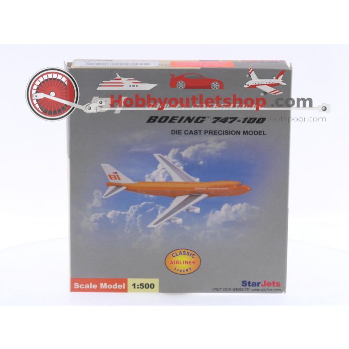Schaal 1:500 Schuco Star Jets SJBNF087 Braniff International - Boeing 747-100 Reg.Nr. N601BN #6242