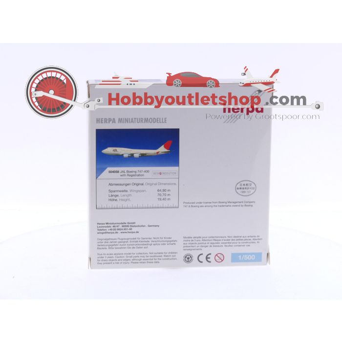 Schaal 1:500 Herpa 504058 JAL - Japan Airlines - Boeing 747-400 Reg.Nr. JA8088 #6280 - sku: 20240920091708 - Gebruikt - Nieuwstaat - Afbeelding 3