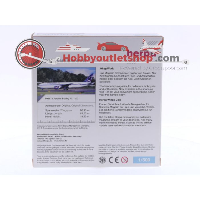 Schaal 1:500 Herpa 506571 Aeroflot Boeing 777-200 Reg.Nr GR #6317 - sku: 20240926024017 - Gebraucht - Neuer Zustand - Bild 3