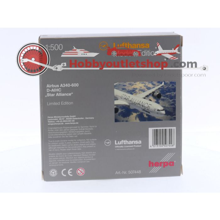 Schaal 1:500 Herpa 507448 Lufthansa Airbus A340-600 