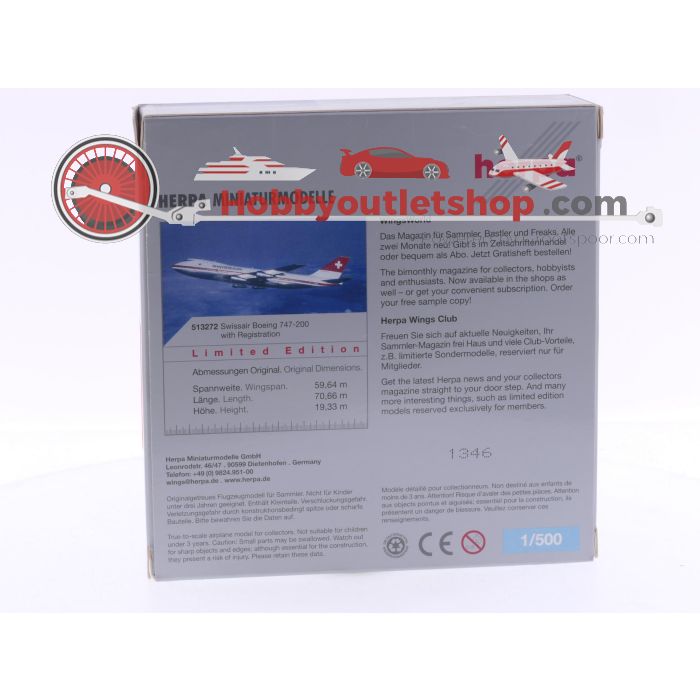 Schaal 1:500 Herpa 513272 Swissair Boeing 747-200 Reg.Nr. HB-IGA #6388 - sku: 20241010115135 - Gebruikt - Nieuwstaat - Afbeelding 3