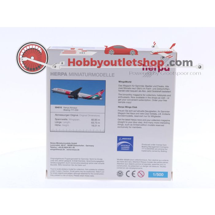 Schaal 1:500 Herpa 504010 Kenya Airways Boeing 777-200 Reg.Nr. 5Y-KQT #6390 - sku: 20241010122031 - Used - New condition - Photo 3