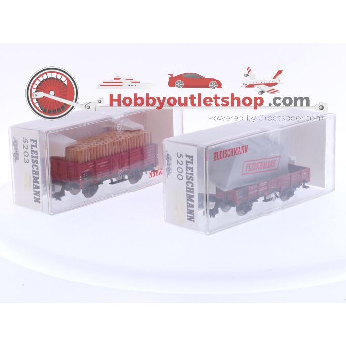 Schaal H0 Fleischmann 5200 & 5203 opengoederenwagons set van 2 van de DB #5761