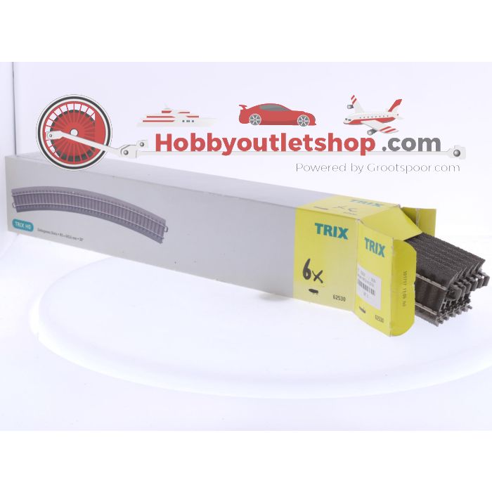 Schaal H0 Trix 62530 gebogen C-rails 643,6 mm / 25-5/16” / Bocht 30° 6st. #6520