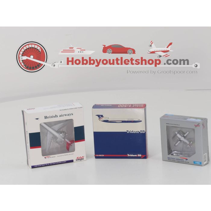 Schaal 1:500 Herpa British Airways / Loganair Shorts 360-300, Trident 3B G-AWZK en 500 Inflight Super VC-10 G-ASGF #4621 - sku: 20230714045721 - New - New condition - Photo 1