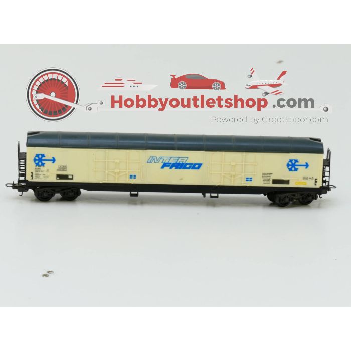 Schaal H0 Lima 208036 SNCF diesel locomotief - Lima 302191 interfrigo 4-as koelwagen - Lima 309054 4-as autotransporter - Lima 309050 3-as autotransporter - Lima 302856 2-as containerrsraagwagen - Hema 4AA2810 Trafo #2728