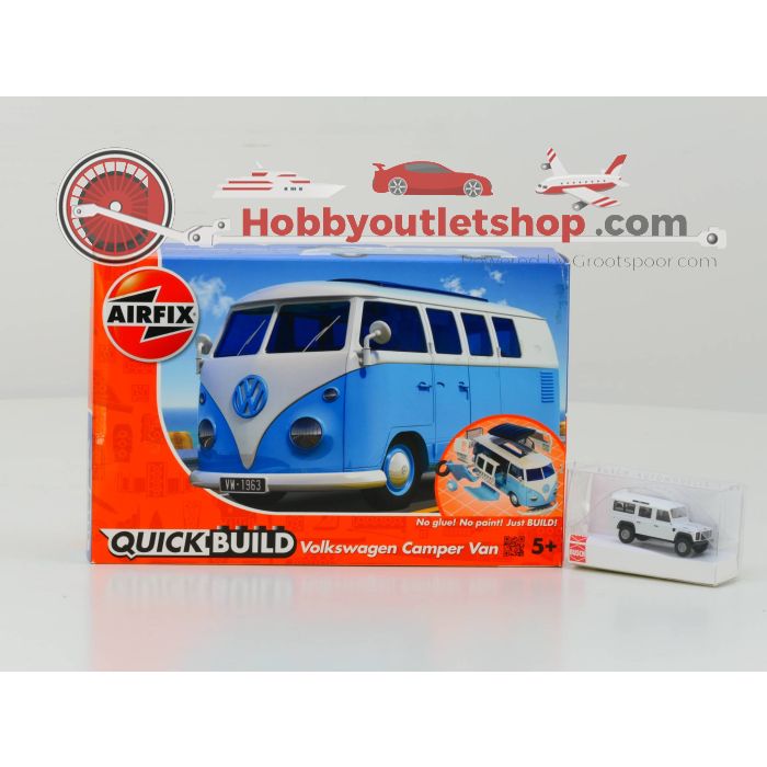 Schaal 1:87 Busch Land Rover Defender Station Wagon 110 en een Airfix Volkswagen Camper Van #2892