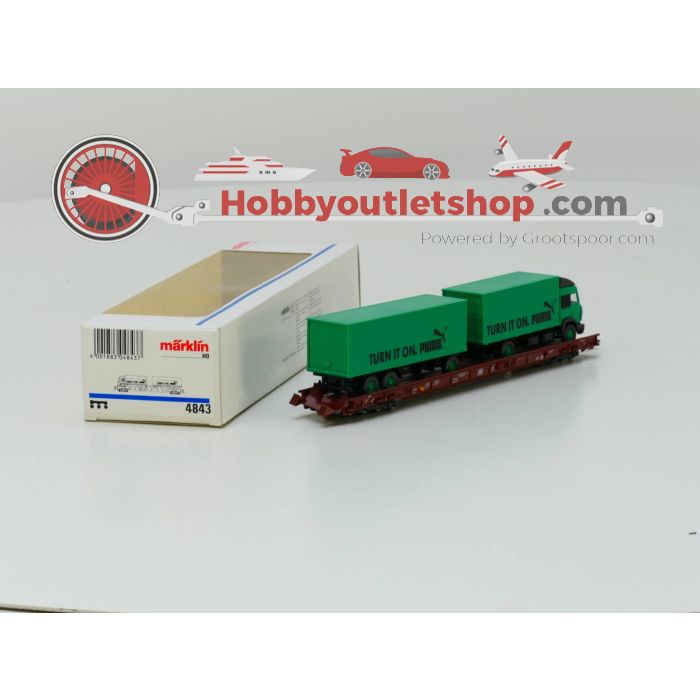 Schaal H0 Märklin 4843 Rollende landstraße wagen met vrachtwagen 'Puma' #2931