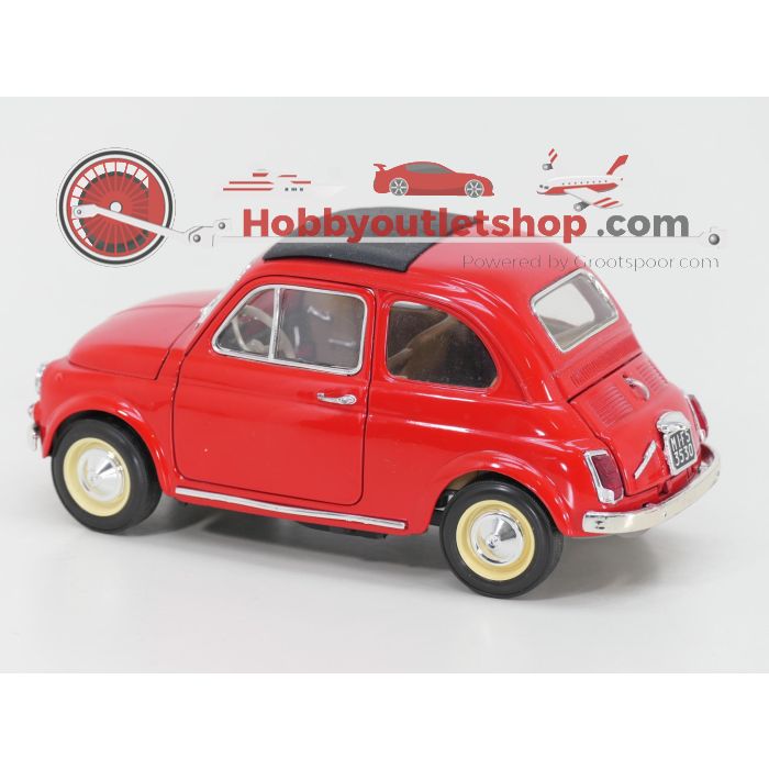 Schaal 1:16 Bburago gold collection 3304 Fiat 500 1965 rood met dicht schuifdak code. #4235