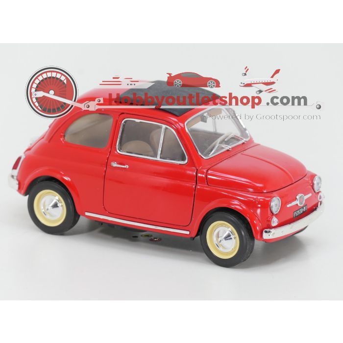 Schaal 1:16 Bburago gold collection 3304 Fiat 500 1965 rood met dicht schuifdak code. #4235