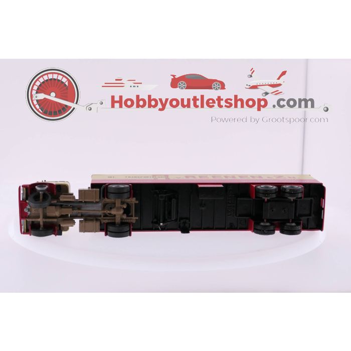 Schaal 1:50 MIHO DAF 2000 met Lion oplegger, spiegel eraf en alternatieve kleurstelling. #2819