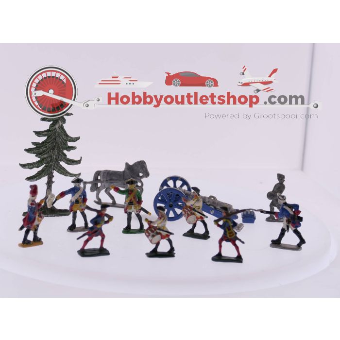 8 geverfde tinnen soldaatjes, 1 ongeverfd (kogeldrager) compleet geverfd kanon en boom en een ongeverfd paard #3688 - sku: 20230317091449 - Gebraucht - Guter Zustand - Bild 7