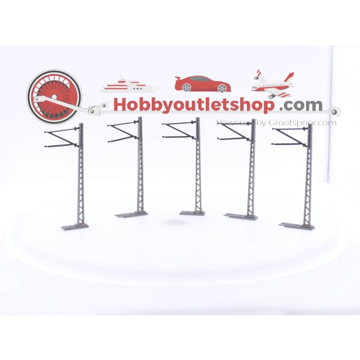 Schaal H0 Kleinbahn , 5 stuks enkel bovenleidingmast met voet (650) en 4 x duo bovenleidingmast met voet (659) #3924
