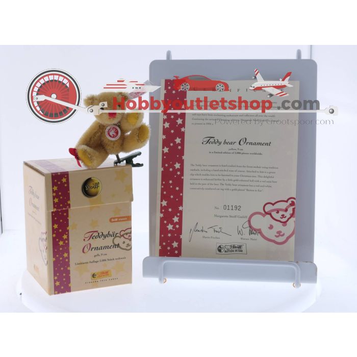 Steiff Kersttedddybeer met bel en clip 2006 037399  gelimiteerd tot 2006 Nr. 01192 met certificaat in originele verpakking #4556