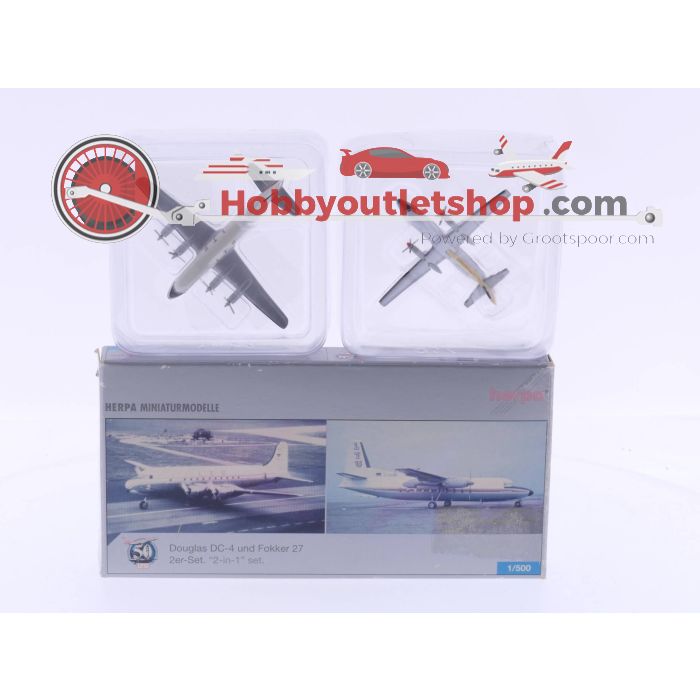 Schaal 1:500 Herpa 511377 Douglas C-47, Herpa 516709 Junkers Ju 52/3 m en Herpa Douglas DC-4 en Fokker 27 2 in 1 set #4631