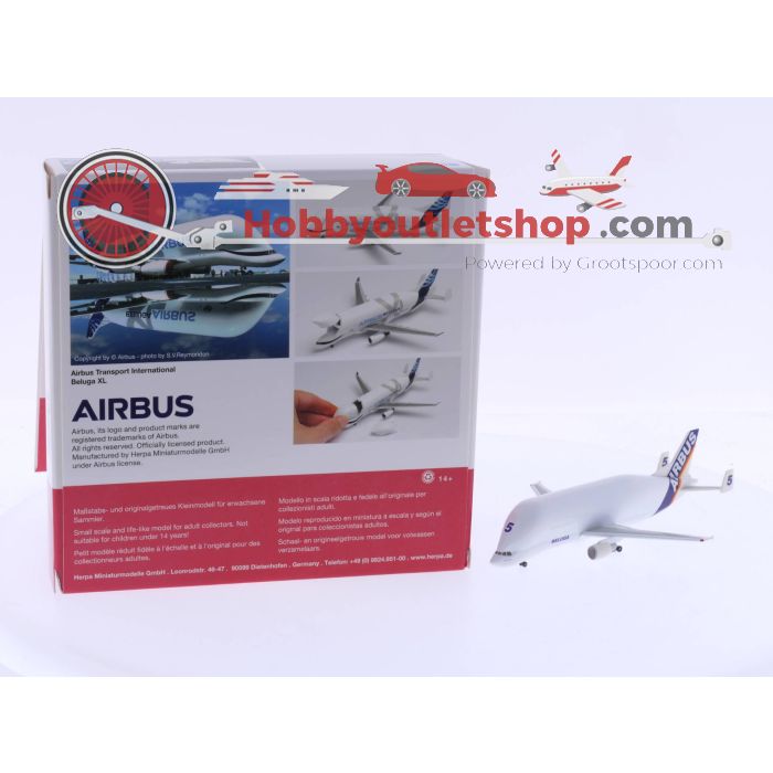 Schaal 1:500 Herpa 534284 Airbus Transport International Beluga XL en een Herpa 512077 Airbus Industries A300B4-608 ST Beluga no. 5 #4638 