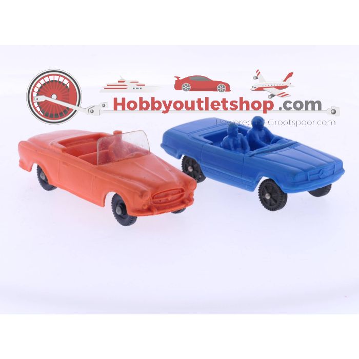 Schaal 1:43 Vintage Tomte Laerdal Stavanger Noorwegen Peugeot 403 en een Tomte Laerdal Stavanger Noorwegen Mercedes Cabriolet in blauw, speelgoedauto's jaren 1960 #4674 