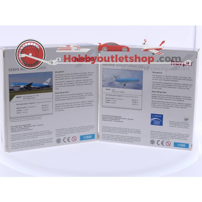 Schaal 1:500 Herpa 506670 KLM Boeing 777-200 en Herpa 506281 KLM Boeing 777-300ER #4684 - sku: 20230728102806 - New - New condition - Photo 3