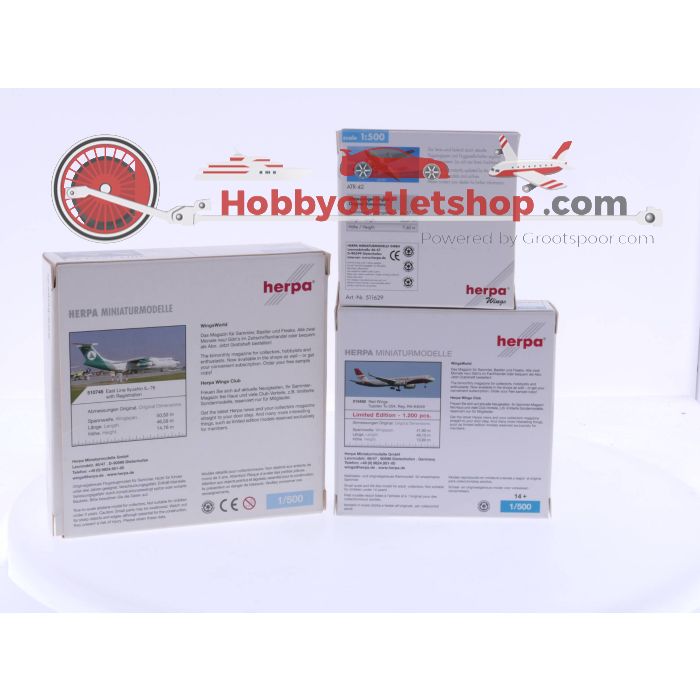 Schaal 1:500 Herpa 511629 ATR-42, Herpa 515450 Tupolev Tu-204 en Herpa 510745 llyushin IL-76 #4702