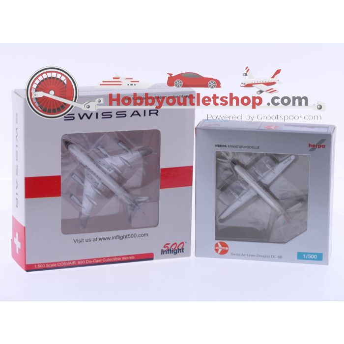 Schaal 1:500 Inflight 500 Swissair Convair 990 en Herpa 508247 Swissair Douglas DC-68 #4704