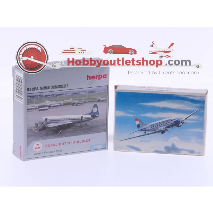 Schaal 1:500 Herpa 510646 Vickers Viscount V803 en 1:600 DDA 7011 Douglas DC-3 #4706